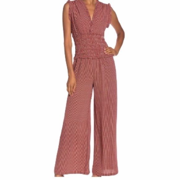 COPY - MAX EDITION Smocked Waist Jumpsuit Red - Picture 1 of 6